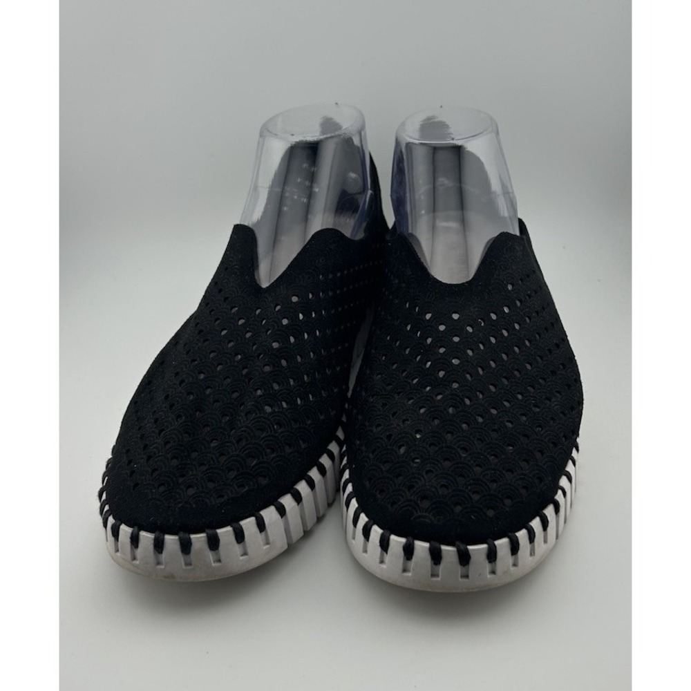 Ilse Jacobsen Black Perforated Slip-On Flats with White Trim - Picture 3 of 7